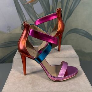 Kenneth Cole Multicolor Metallic Strappy High Heel Pink/Orange/Blue, size 7